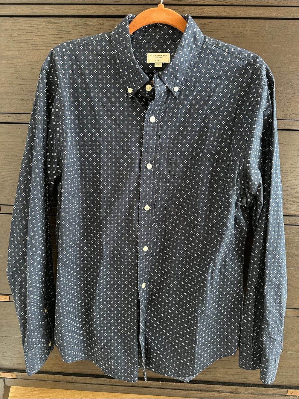 Club Monaco Navy Micro-Pattern Button-Down Shirt